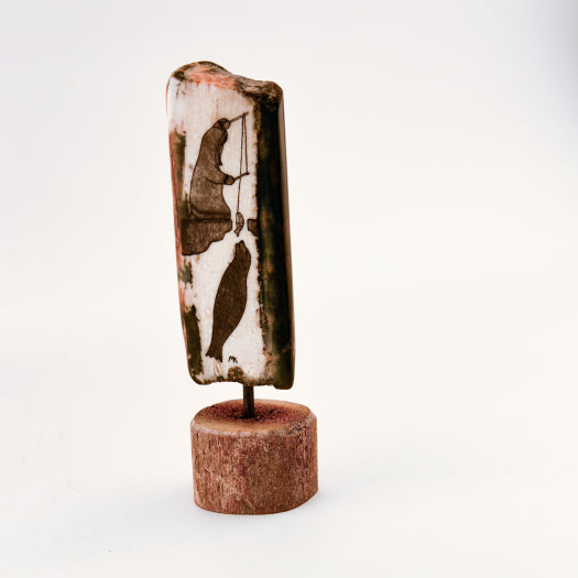 Lady Ice Fishing Scrimshaw