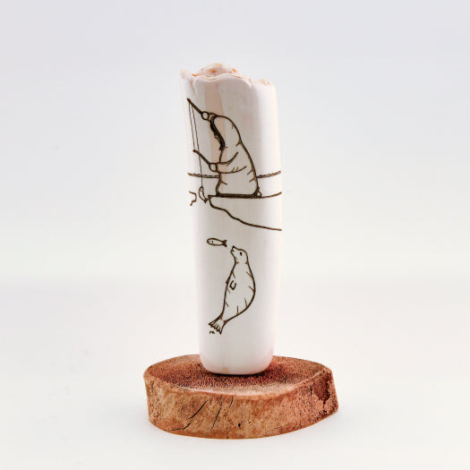 Scrimshaw on Walrus Ivory - Ice Fishing