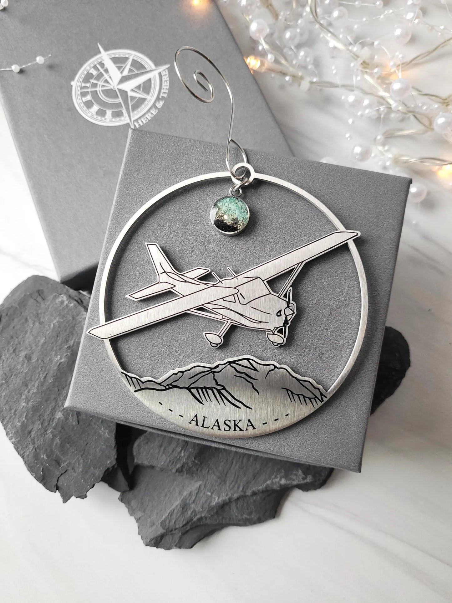 Here & There - Metal Ornament with Sand Charm